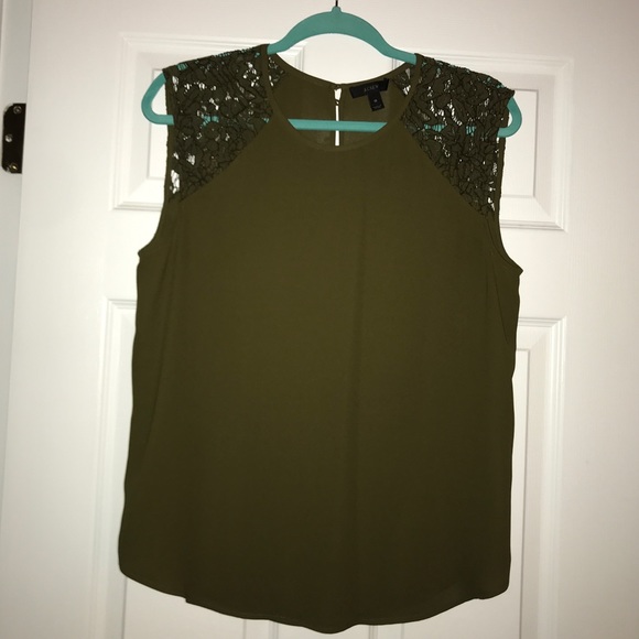 J. Crew Olive Green Silky Tank with Lace Shoulders - Picture 3 of 4